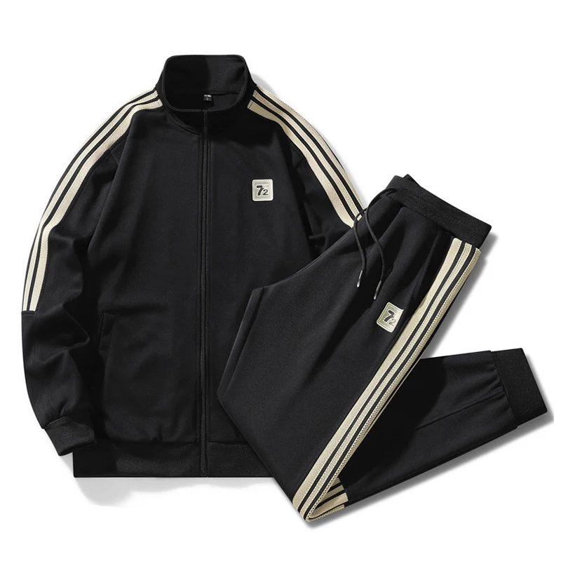 

Casual Tracksuit Men Suit Autumn Zipper Cardigan Jacket+Sweatpants Sportswear male Stripe Running Basketball Jogging 2 Piece Set