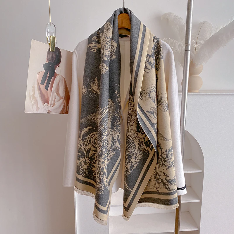 2024 Latest Design Winter Two-Sided Jacquard Cashmere Scarves High Quality Women Thicken Wrap Shawl Ladies Wool Pashmina Scarf