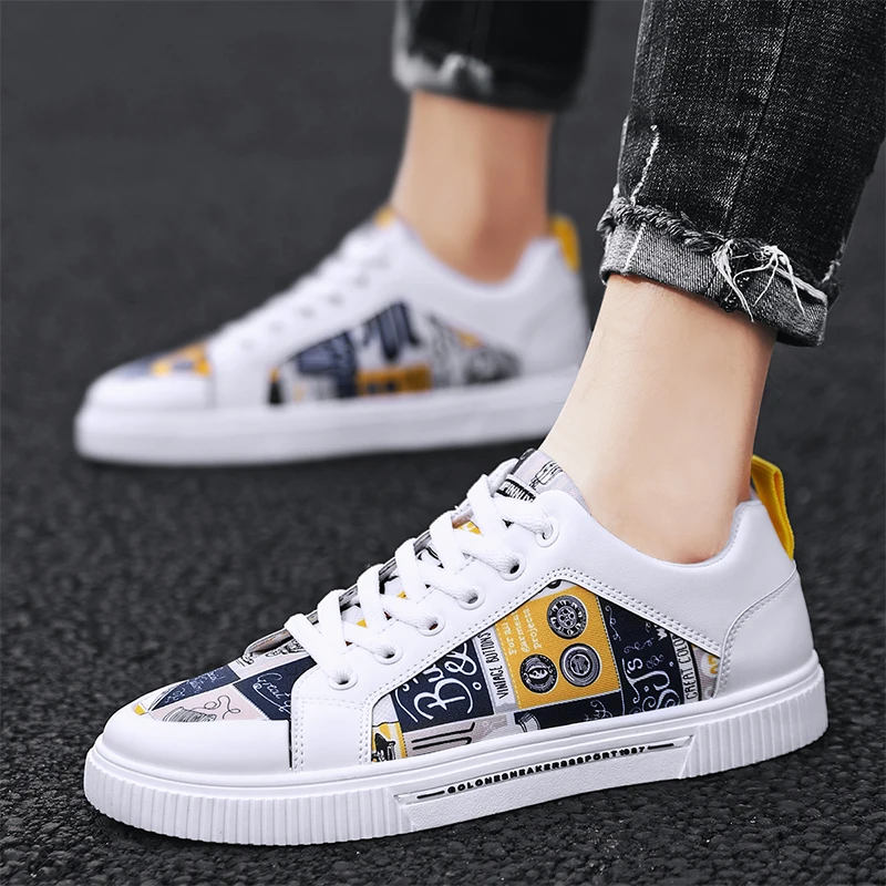 Yellow Casual Men's Shoes Fashion Graffiti Vulcanized Sneakers Men Designer Canvas Shoes Unisex Streetwear Hip Hop Sneakers Male 6