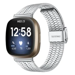 Elegant Stainless Steel Strap Bracelet Replacement Wristband Accessories - Fitbit Versa3 4 (Silver)