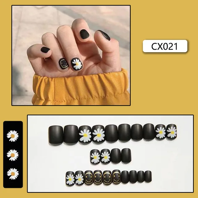 24pcs/box Fake Nails Press on Short Reusable with Designs Set French Artificial Pink False Tipsy Stick-on Nails Tips Art CX021