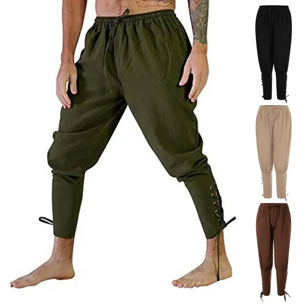 Adult Men Medieval Pirate Pants Linen Horseman Knight Costume Loose Leggings Black Navigator Leg Bandage Trouser Role Playing Costume,Cosplay Costumes,Cosplay Costume