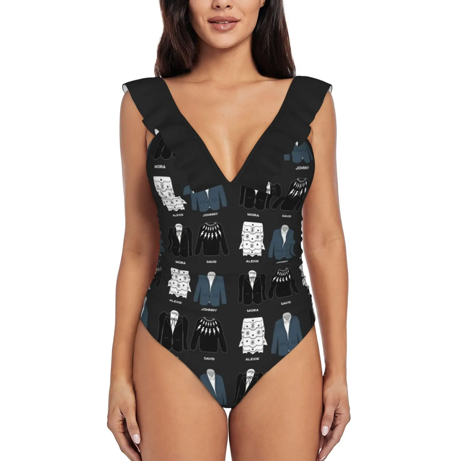 Costumi Iconici Per David Rose , Johnny Rose , Moira Rose Ruffle Swimwear Donna Costume Intero Monokini Push Up Bathing