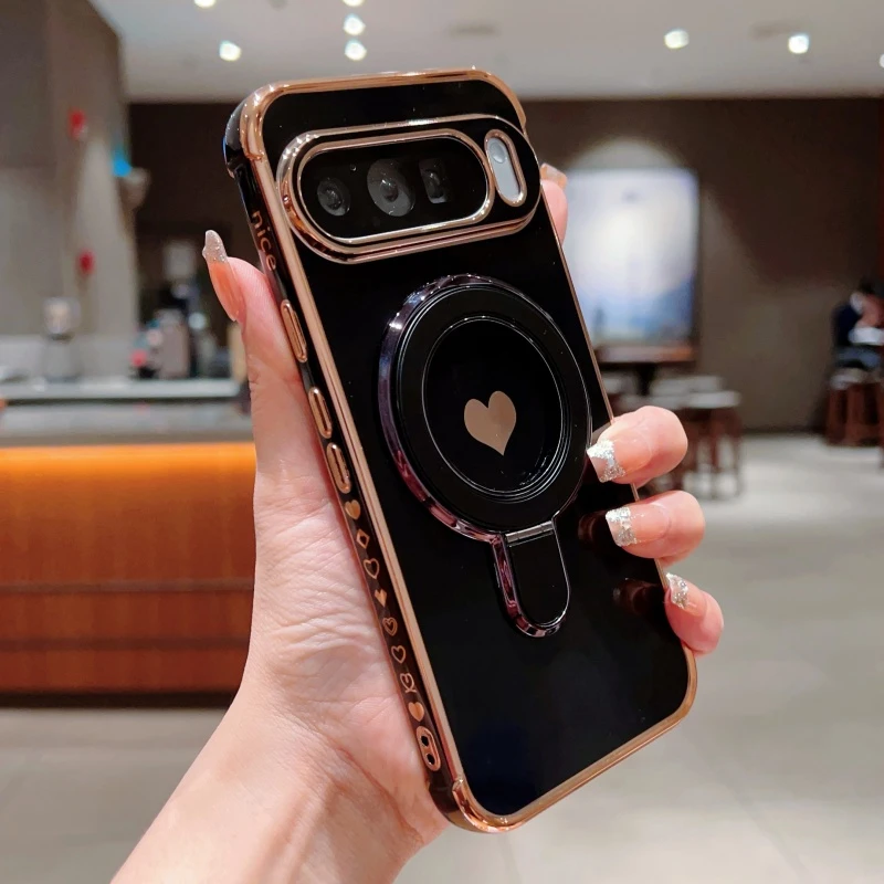 Magnetic Phone Case with Magsafe Plating and Love Heart Stand Holder