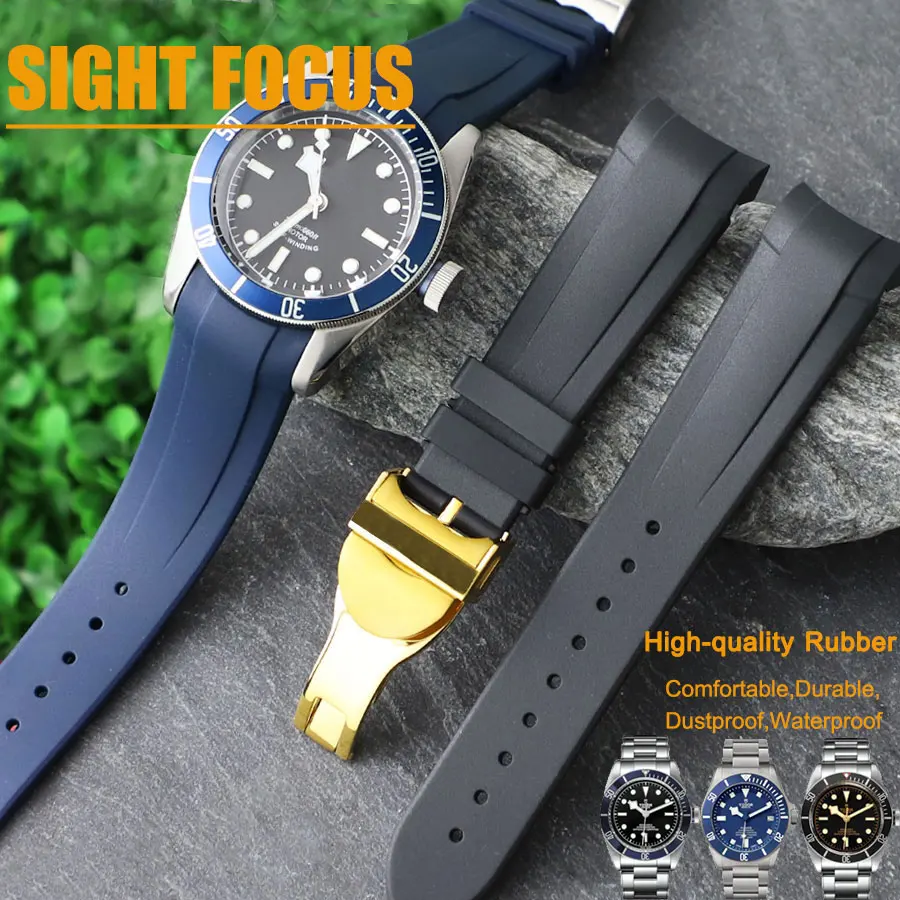 

22mm Curved End Rubber Watch Band for Tudor Black Bay Strap,Pelagos Watchband,Black Bay GMT,Black Bay Chrono,Heritage Chrono