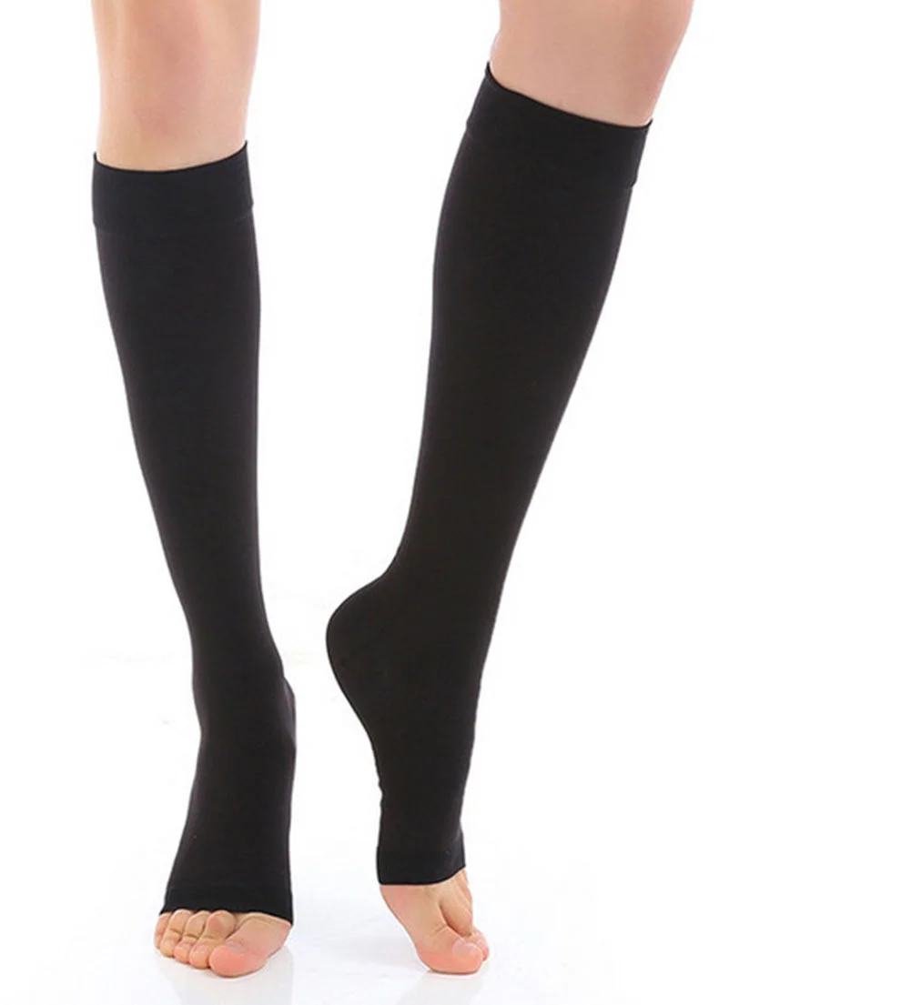 Medias médicas de compresión para pantorrilla, medias de presión graduadas para dar forma a las venas varicosas, medias elásticas con punta abierta hasta la rodilla, S-XL