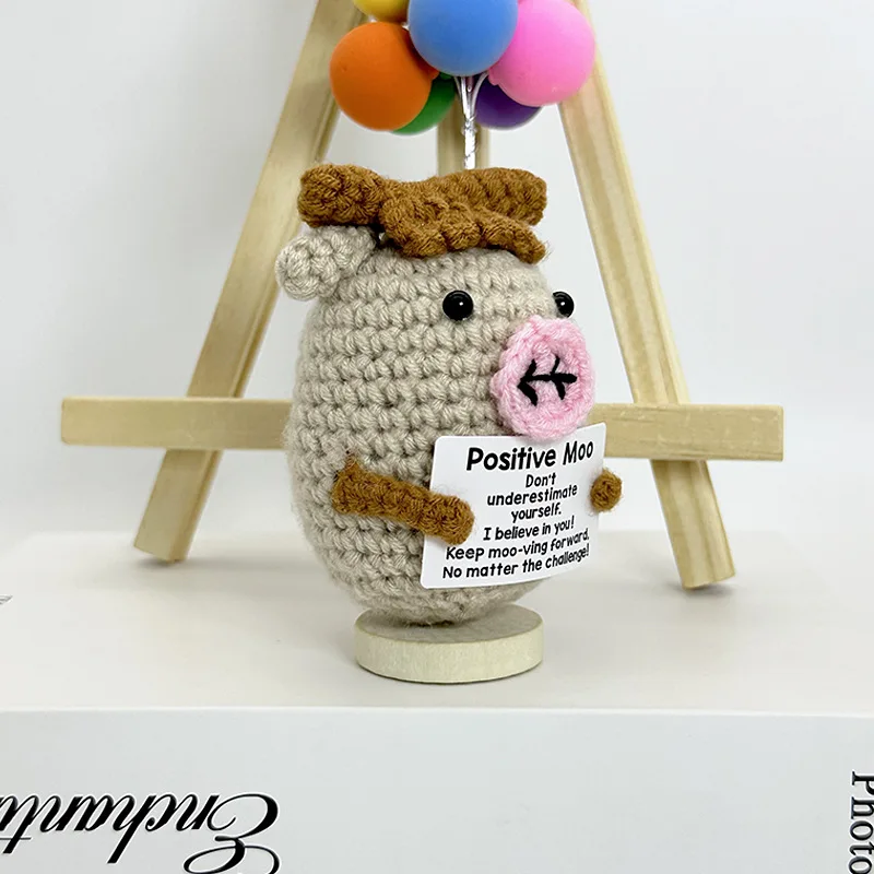 thumbnail image 2 of Positive Emotional Support Crochet Cow, Funny Handmade 2 of 9
