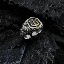  Retro Poseidon Compass Ring Silver-Plated Hexagram Opening Adjustable Ring Men and Women Hip-Hop Trend Jewelry Gift 
