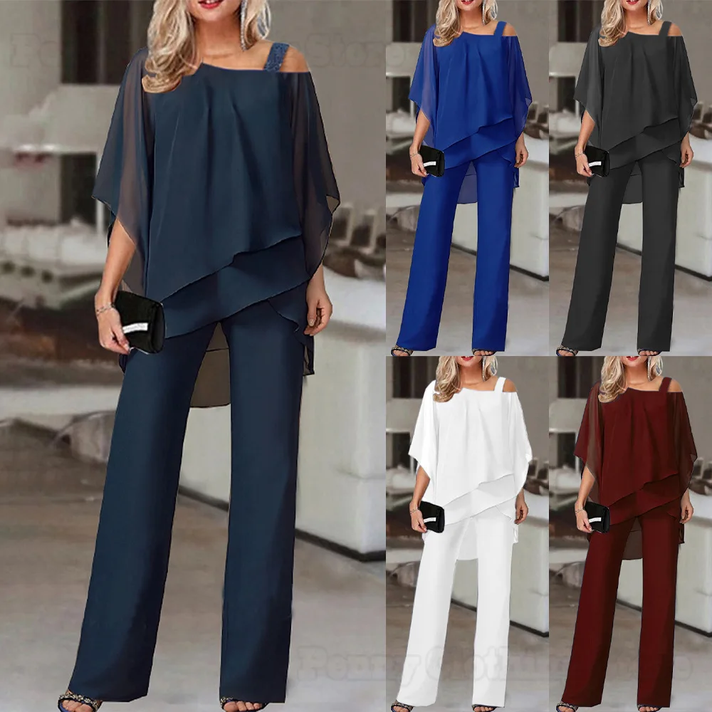 

2024 Spring, Summer and Autumn Bat Sleeve Tops and Trousers Women's Casual Off-Shoulder Irregular Suit Elegant Large Size S-3XL