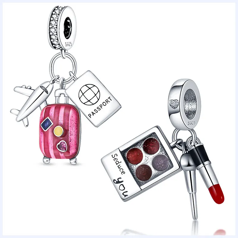 

Original 100% Genuine S925 Sterling Silver Luggage Series Beads Fit 3MM Bracelet DIY Charm For Women Jewelry Fashion Gift