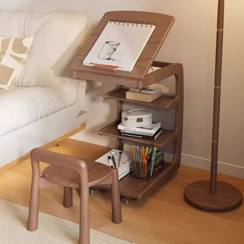 Solid Wood Movable Sofa Side Table With Wheels For Living Room Bedside Coffee Table Small Home Storage Cabinet Table