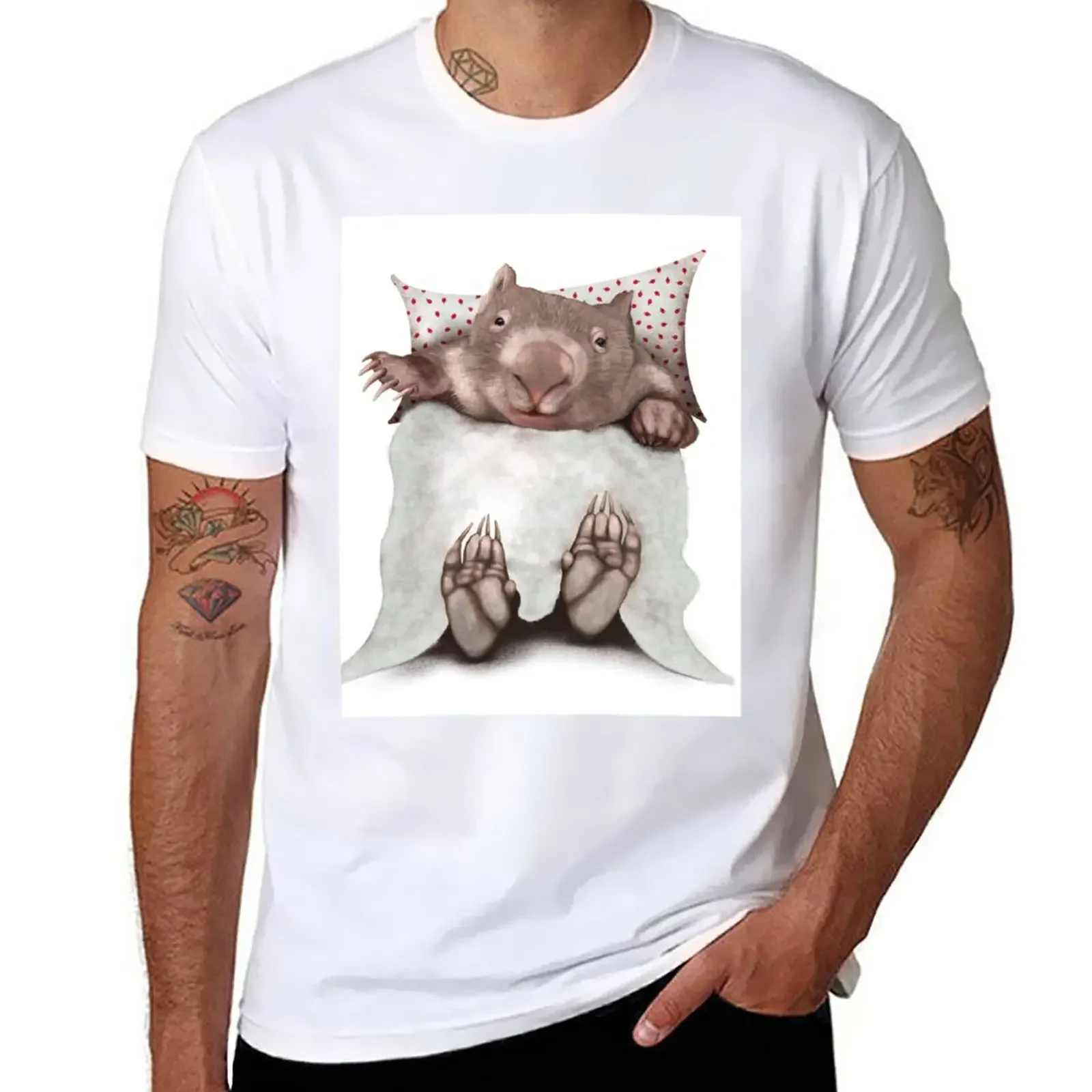 

Wombat in Bed T-Shirt anime boys whites big and tall t shirts for men