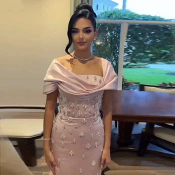 Customized Off Shoulder Evening Dresses for Women Wedding Saudi Arabia Dubai Long Formal Prom Gowns Party Baby Pink Bule Dress 1