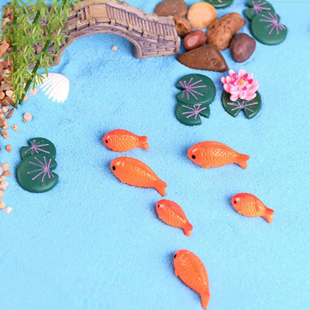 Flower,Leaf Aquarium Ornament Red Fish Micro Landscape Pond Scene Miniature Goldfish Figurine Resin Crafts Fish Tank Decor
