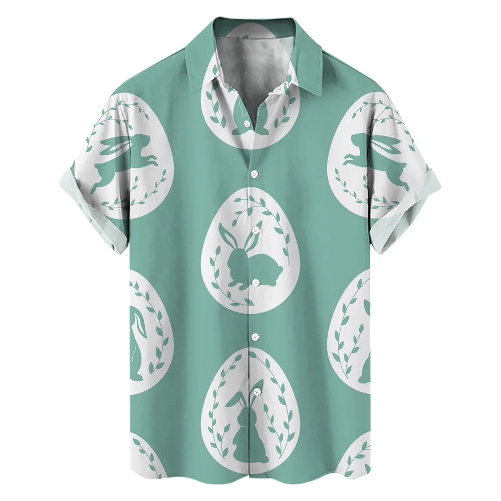 thumbnail image 1 of Camisa hawaiana con estampado de dibujos animados en 3D para hombre y mujer, ropa de verano, camisa de playa con conejo para el día de Pascua, regalos para niños, blusas con botones, 1 of 5
