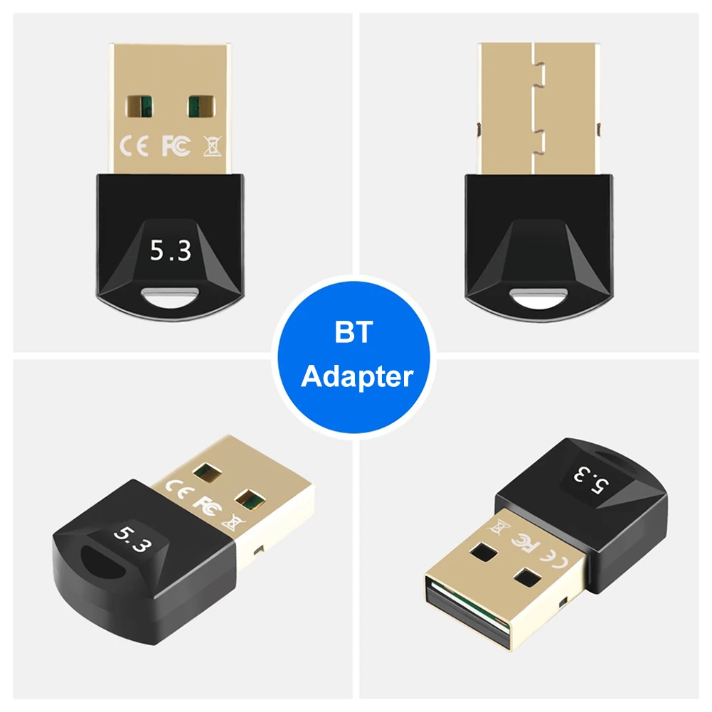 무선 USB 어댑터 동글 플러그 앤 플레이 오디오 수신기 송신기 데스크탑 PC 무선 마우스용 블루투스 호환 5.3
