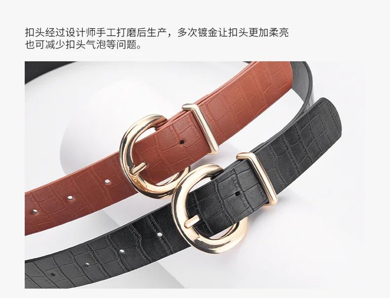 Fashionable Alligator Pattern Belts for Woman 105cm Durable PU Gold Color Buckle Belts Woman's Jeans Belts