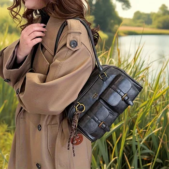 حقيبة كتف نسائية متعددة الجيوب مع أجهزة وحروف ذهبية اللون، محفظة حقيبة يد أنيقة للسفر والعمل والتسوق والتواريخ