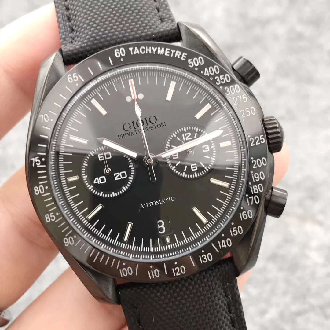 

Luxury Mens Quartz Chronograph Watch Speed Stainless Steel StopWatch Sapphire Canvas Black Leather Ceramic Bezel