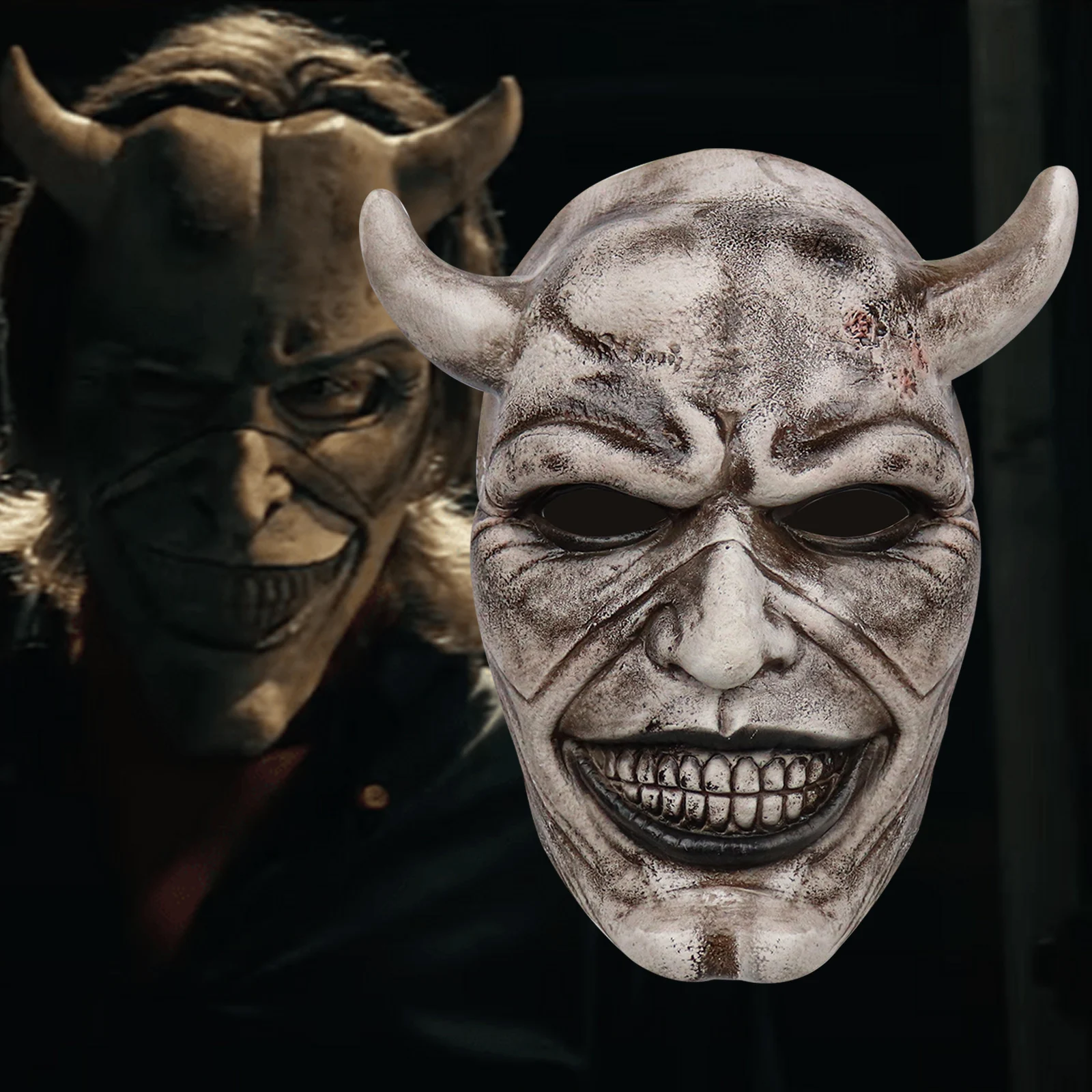 

The Black Phone The Grabber Mask Horror Movie Latex Horn Mask Halloween Carnival Party Props