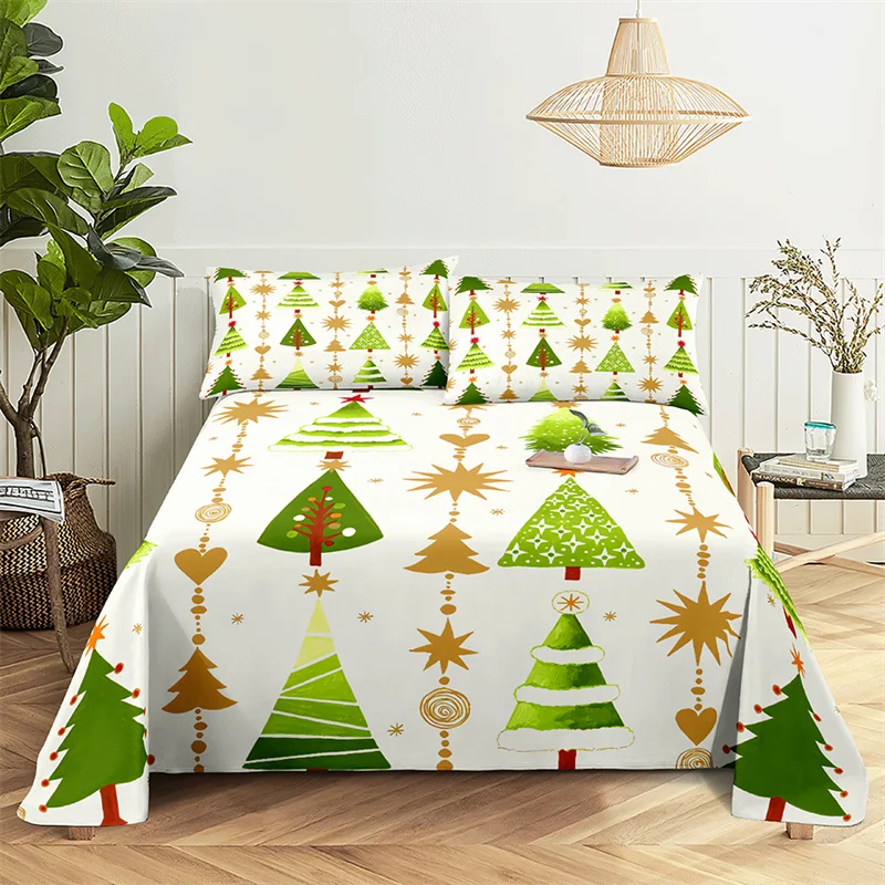 

Christmas Decorations 0.9/1.2/1.5/1.8/2.0m Bedding Sheets Set Digital Print Christmas Bed Flat Sheet Bed Sheets and Pillowcases