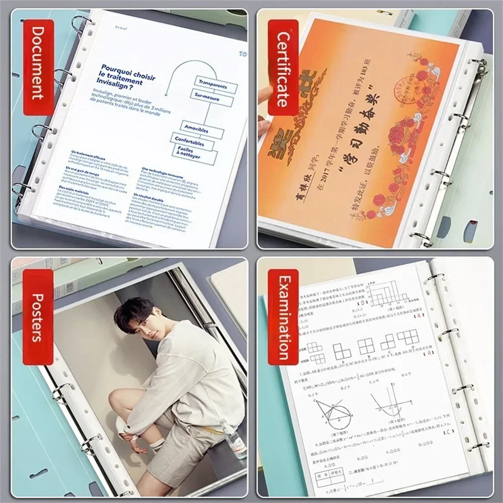 File Folder A4 File Folders Display Book 4 Hole Binder Folders Morandi Color Waterproof Document Ring Binder Folder Office School Supplies