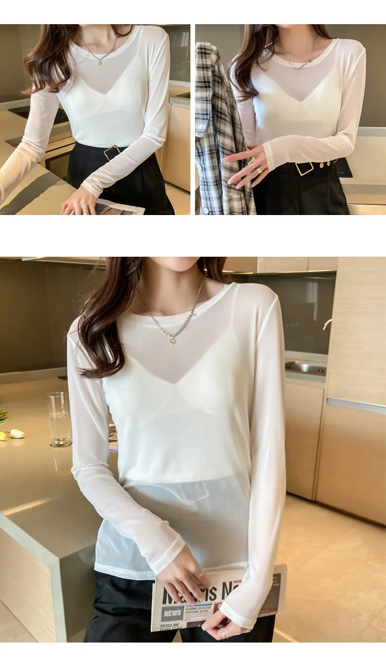 Zjaiss 2026 Frühling Sommer Neues Vielseitiges O-Neck Damen T-Shirt aus Eisseide, Transparentes Langarm-Sonnenschutz-Oberteil, Basis-Shirt – Detail 12