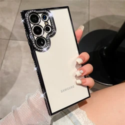 Luxury Plating Transparent Bling Glitter Rhinestone Phone Case - Silicone Clear Diamond Cover - Samsung S22Ultra (Black)