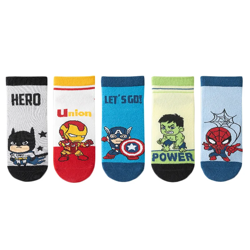 5 Pairs Spiderman Cotton Children's Socks iron Man Hulk Thor Anime kids Boys Short Socks Cartoon Baby Spring Summer Sock Y 5