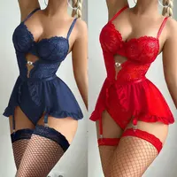 Women Push Up Underwire Bra Lingerie Set Sheer Lace Bodysuits Nightgown Fancy Outfit Ultra Sexy Sleepwear Chemise Nightdress