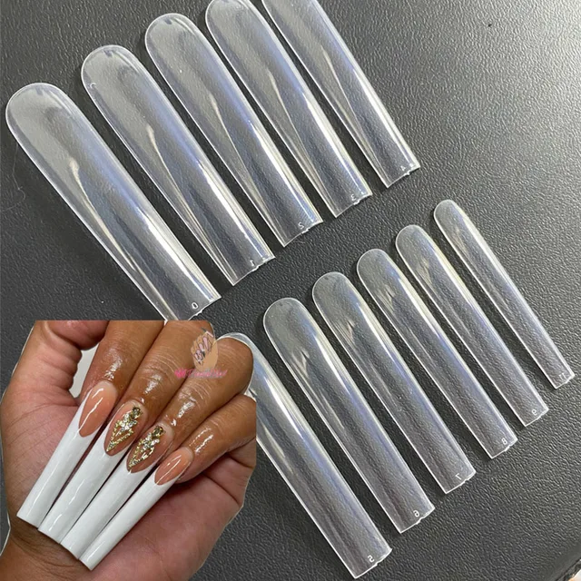 3XL Extra Long Stiletto Acrylic Press On Fake Nails Tips Clear Artificial Full Cover False Finger Sculpted Nail Manicure Tools 3XL Square 240pcs
