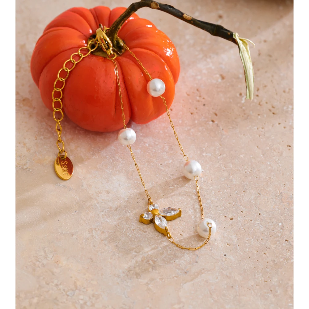 Yhpup Imitation Pearls Zircon Bracelet