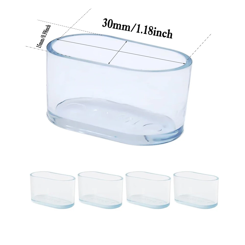 Non-Slip Oval Chair Leg Caps - Floor Protectors for Furniture, Scratch Proof Guards (4 Pack, Black/Clear)