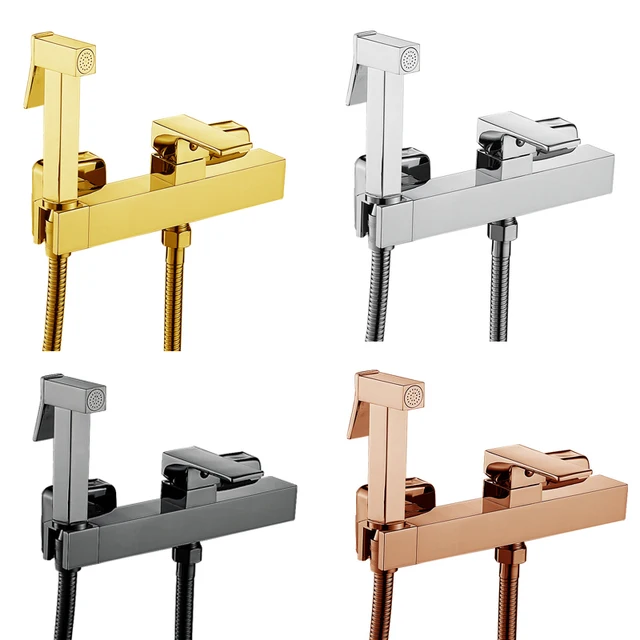 ชุดหัวฉีดโถฉี่ทองเหลืองก๊อกน้ำโถสุขภัณฑ์, ก๊อกน้ำร้อนและเย็นหัวฉีดฝักบัวก๊อกน้ำหัวฉีดแรงดันสูงสี่เหลี่ยม 1
