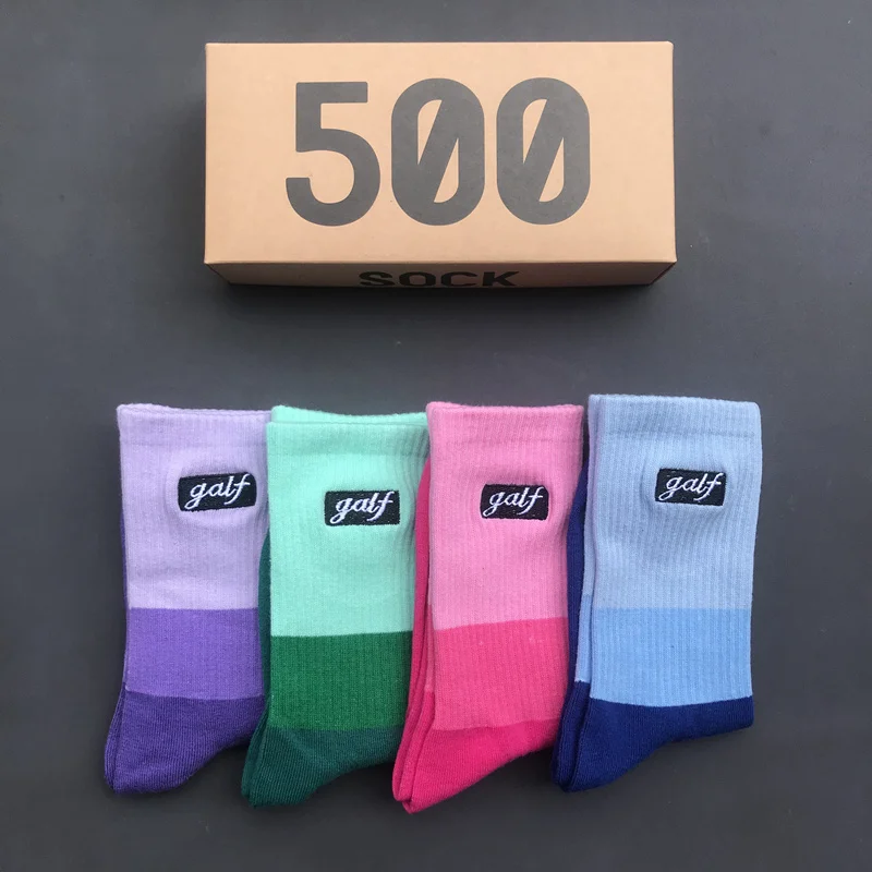 

Women's Socks New Autumn Embroidery Label Pink Midtube Quality Socks Student Couple Fashion Sports Ins Blue Green Stitching Sock