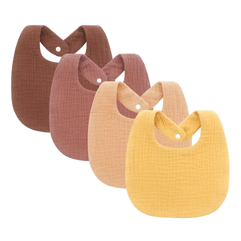 무슬린  턱받이 단색 사각형 트림 천 남아 여아용 면 이중층  턱받이 용 식사 용품 4개/세트