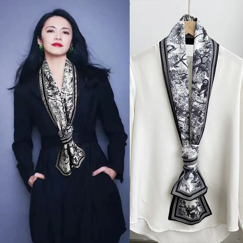 Luxury Design Long Scarf Women's DesignSilk Satin Scarf Faux Silk Satin Headband Shawl Beach 15x145cm 1