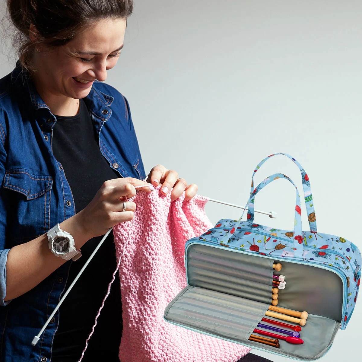 Oxford Cloth Storage Bag Sewing Accessories Bag Knitting Tools Carrying Wool Yarn Tote Needlework Storage Craft Sewing