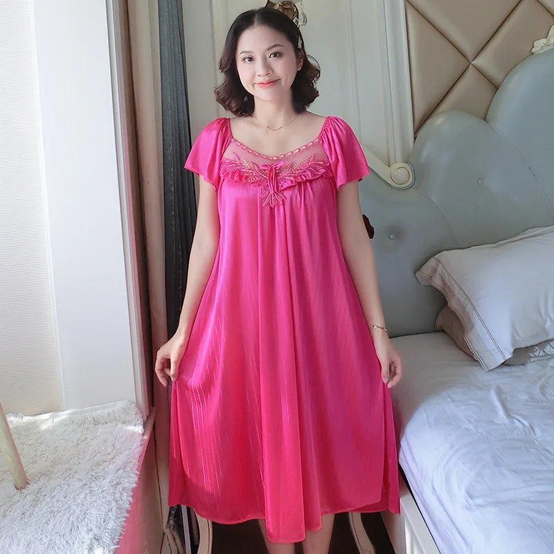 Ladies Nightdress Sexy Ice Lace Large Size Solid Color Flower Pajamas Thin Short-sleeved Lace Skirt Night Dress Women Dress