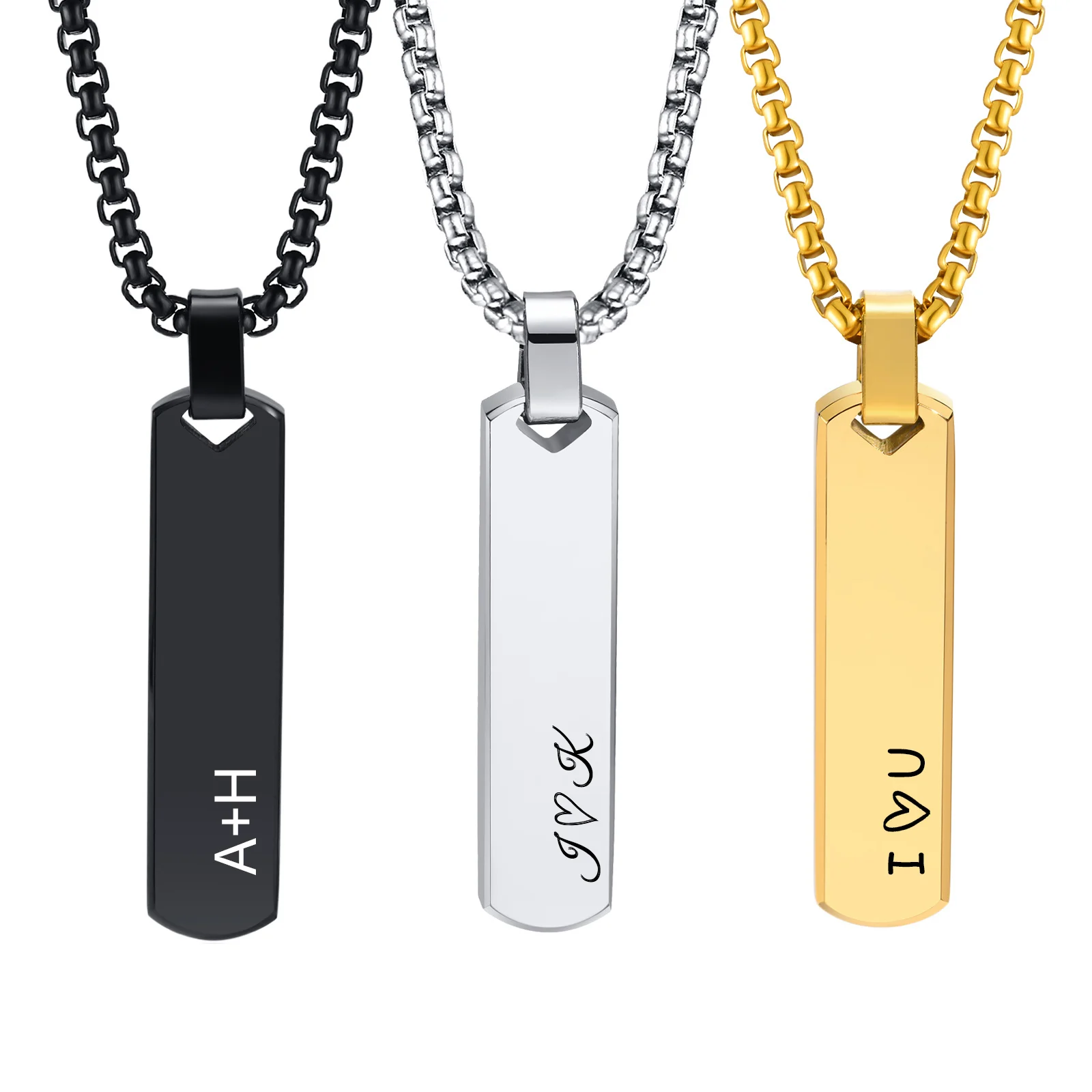 Vnox Free Personalized Men's Bar Necklaces for Women,Custom Name Love Date 3D Necklace Birthday Party Valentine's Day Gift
