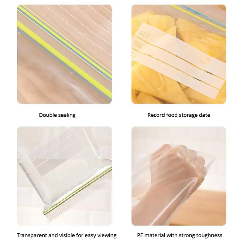 5pcs/set Transparent Food Fresh-Keeping Bag Flash Seal Slide Lock Compact Slider Zipper Bag Refrigerator Freezer Storage Fresh Keeping Bags