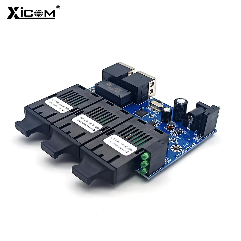 1 Pcs 20KM 10/100M PCBA Board Ethernet Fiber Optic Converter Single Mode Fiber Switch Duplex 3*SC Fiber Port 2*100M RJ45 Port fiber optic converter 2 channel forward phoenix terminal audio single fiber single mode 20km fc connector