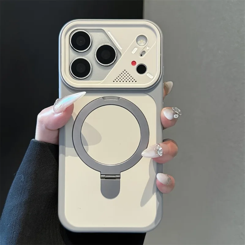 Luxury Magnetic Phone Case with Metal Ring Bracket and Matte Bumper Cover