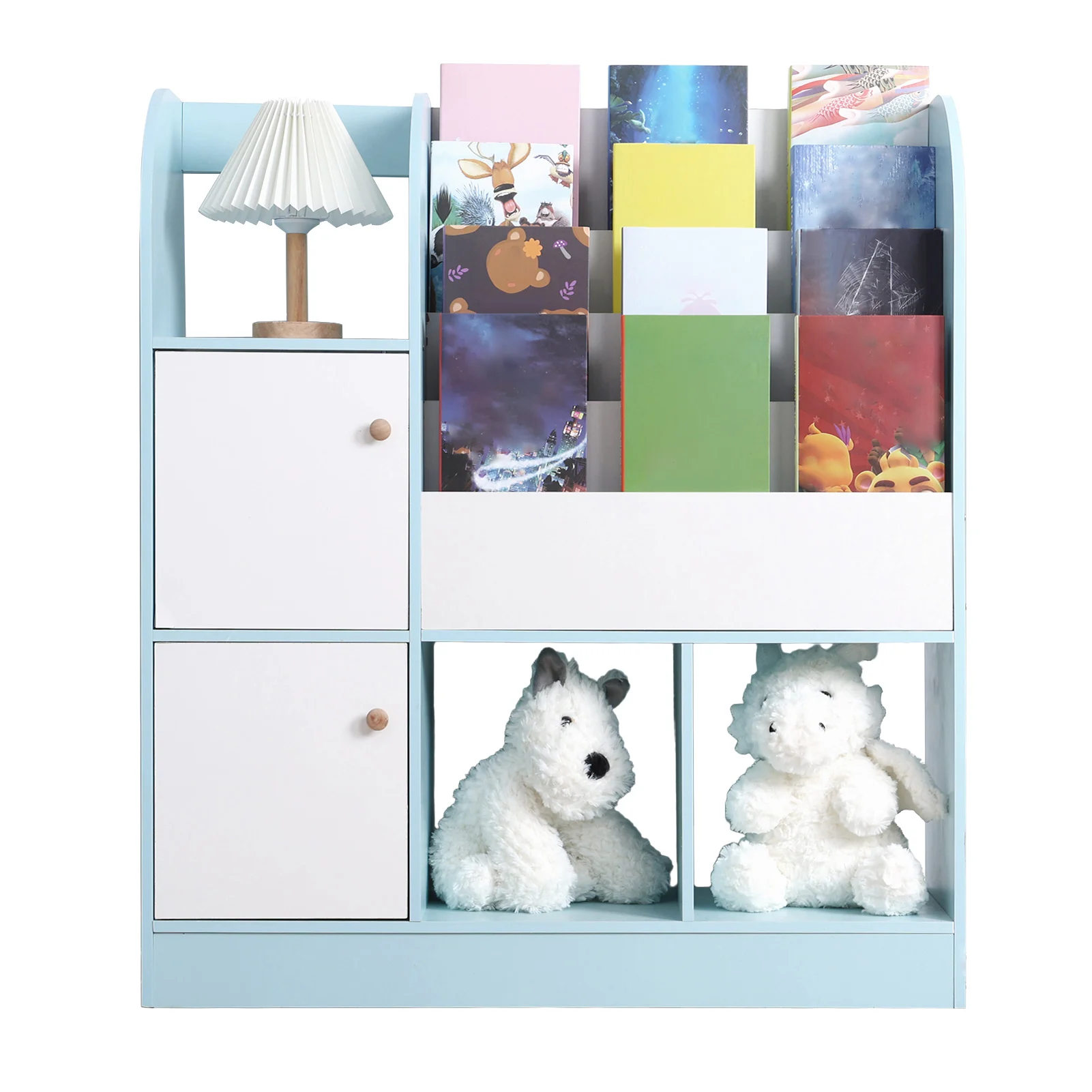 Children's Bookshelf Cartoon Books Rack Floor Simple Child Book Shelf Home Bookcases Furniture Bookshelf Rack 4-Tiers Book Slots 5