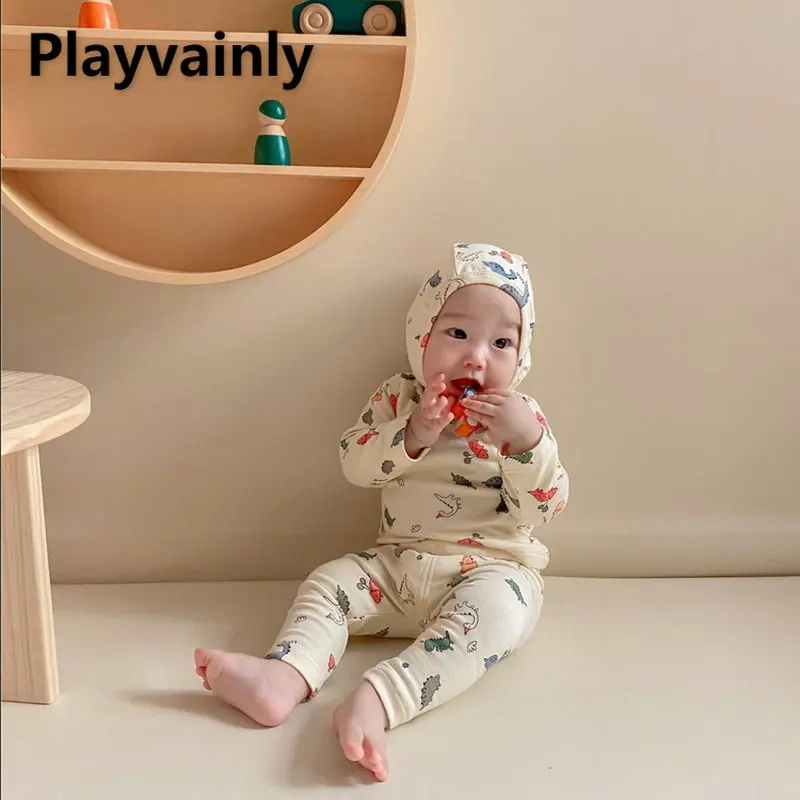 Autumn Baby Clothes Boy Girl Pajamas Cartoon Dinosaur Cotton Long Sleeves Top+Leggings Sleepwear Newborn Nightgown E43535