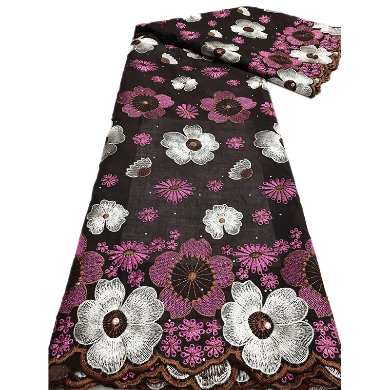 African Cotton Lace Fabric Swiss Voile Lace s 5Yards with Stones for Sewing Women Wedding Party