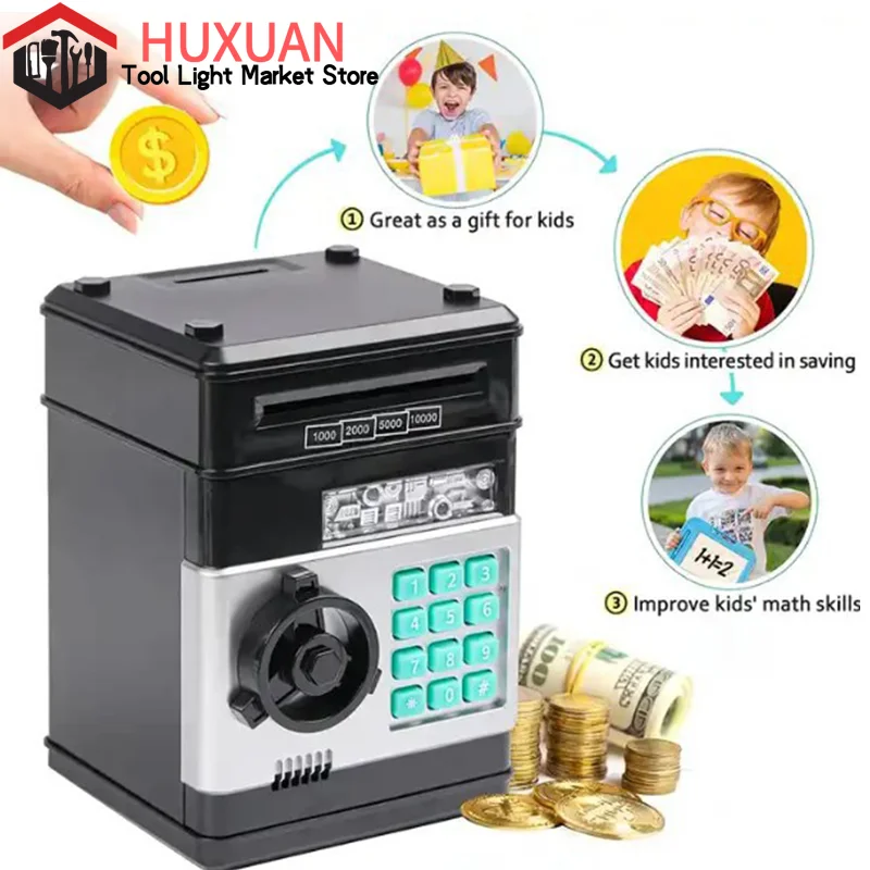 Bancomat elettronico, salvadanaio automatico, mini cassaforte per monete, contenitore per contanti, contatore con codice, serratura a chiave, regalo per bambini_voghion.com