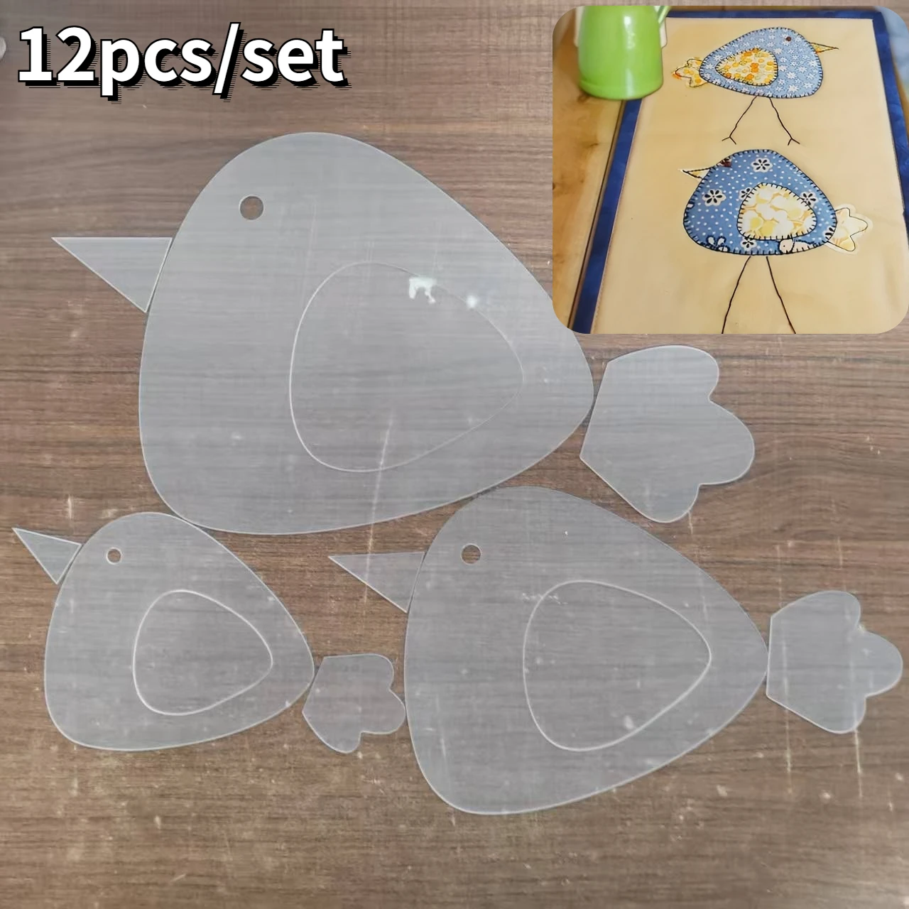 12pcs 아크릴 스티칭 템플릿 수제 장식 플레이스 매트 및 공예품을위한 투명 패브릭 치킨 패턴 퀼트 도구