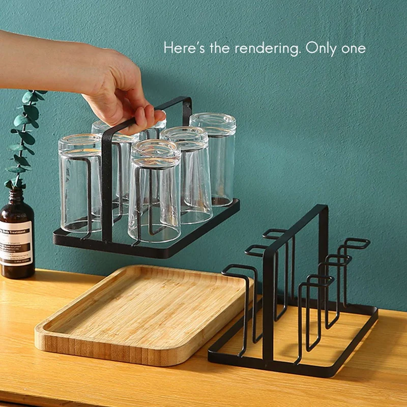 1x 6 Glass Cups Stand Holder Drying Shelf Kitchen Water Cup Rack