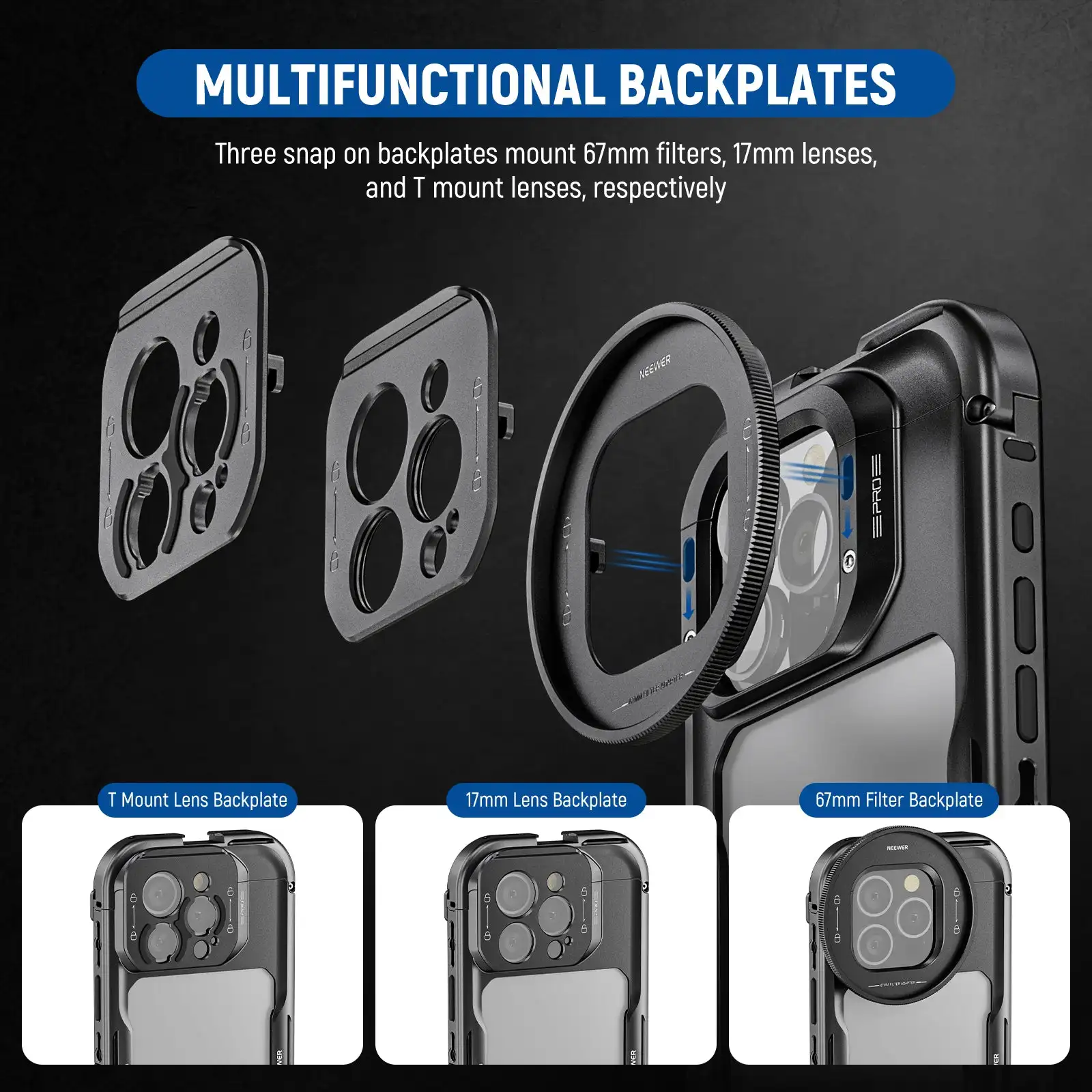 NEEWER PA073 PA074 Phone Cage Kit with Double Handle For iPhone 16